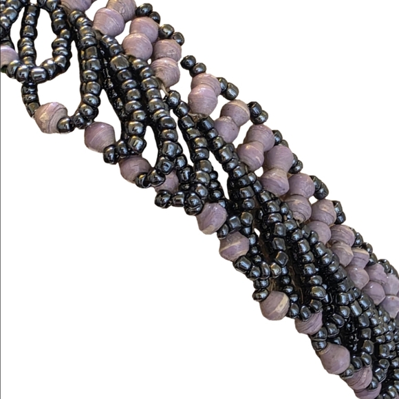 Stunning Gray/Blue & Lavender Beaded 18" Collar Statement Necklace - Picture 3 of 4